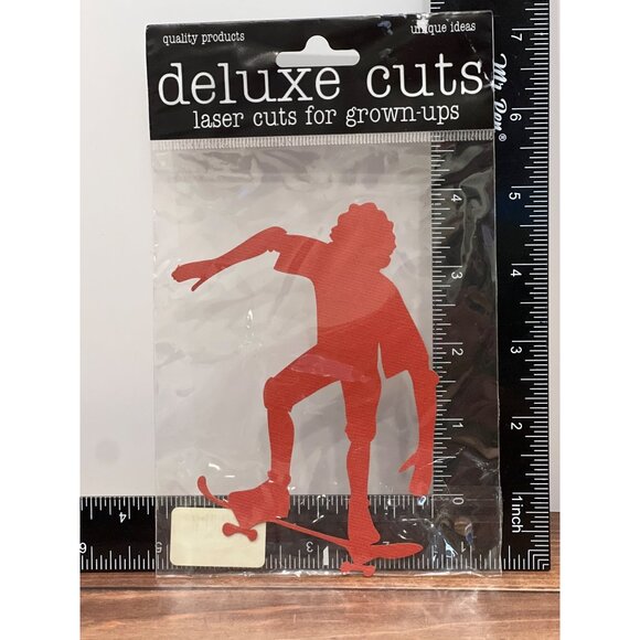 Deluxe Cuts Laser-Cut BOY ON SKATEBOARD 2 59-031 EMBELLISHMENT DIE CUT RED - Picture 1 of 2